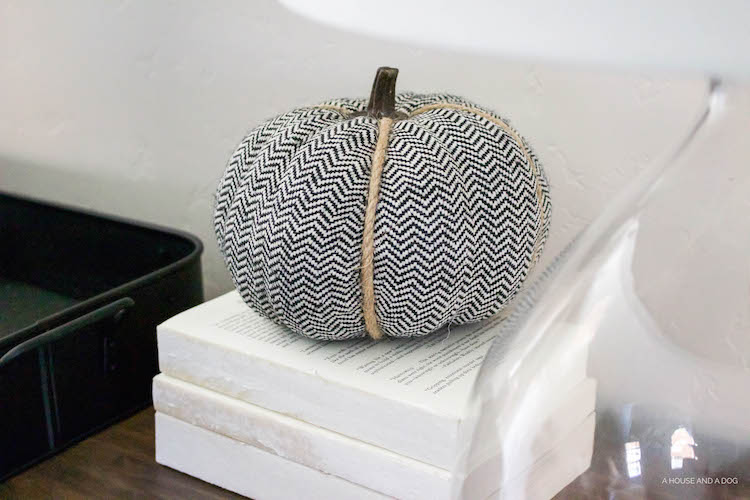 Simple Fall Decor with mudcloth and chevron pumpkins!